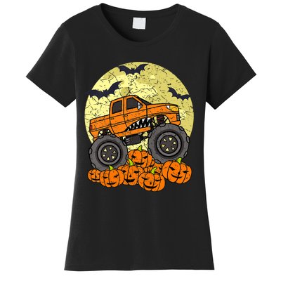 Monster Truck Halloween Jack O Lantern Moon Pumpkin Women's T-Shirt