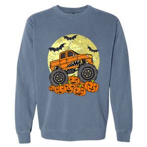 Monster Truck Halloween Jack O Lantern Moon Pumpkin Garment-Dyed Sweatshirt