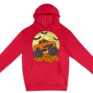 Monster Truck Halloween Jack O Lantern Moon Pumpkin Premium Pullover Hoodie