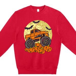 Monster Truck Halloween Jack O Lantern Moon Pumpkin Premium Crewneck Sweatshirt