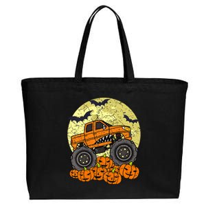 Monster Truck Halloween Jack O Lantern Moon Pumpkin Cotton Canvas Jumbo Tote