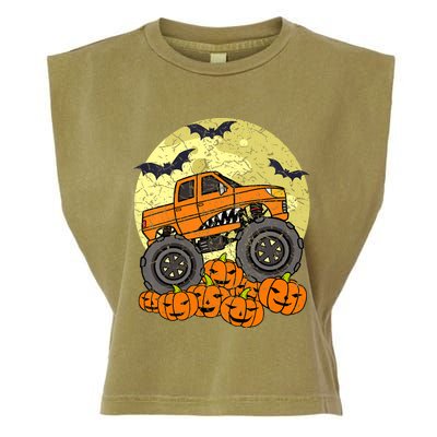 Monster Truck Halloween Jack O Lantern Moon Pumpkin Garment-Dyed Women's Muscle Tee