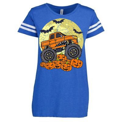 Monster Truck Halloween Jack O Lantern Moon Pumpkin Enza Ladies Jersey Football T-Shirt