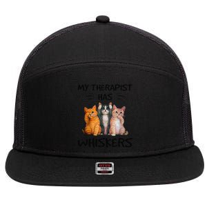 My Therapist Has Whiskers Funny Cat Lovers 7 Panel Mesh Trucker Snapback Hat