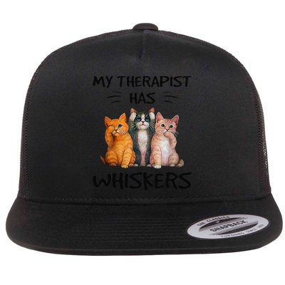My Therapist Has Whiskers Funny Cat Lovers Flat Bill Trucker Hat
