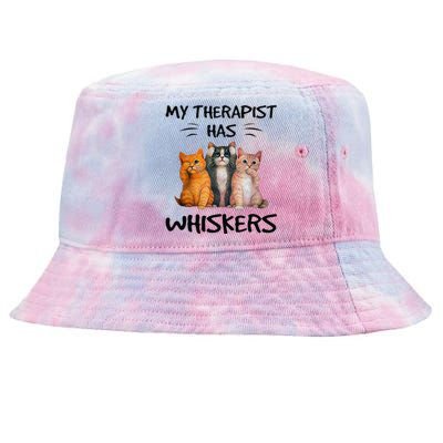 My Therapist Has Whiskers Funny Cat Lovers Tie-Dyed Bucket Hat