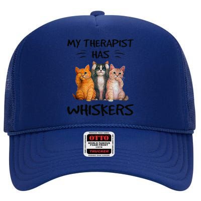 My Therapist Has Whiskers Funny Cat Lovers High Crown Mesh Back Trucker Hat