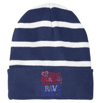 My Tummy Hurts Tummy Ache Survivor Striped Beanie with Solid Band