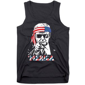 Merica Trump Happy 4th Of July Trump American Flag Tank Top