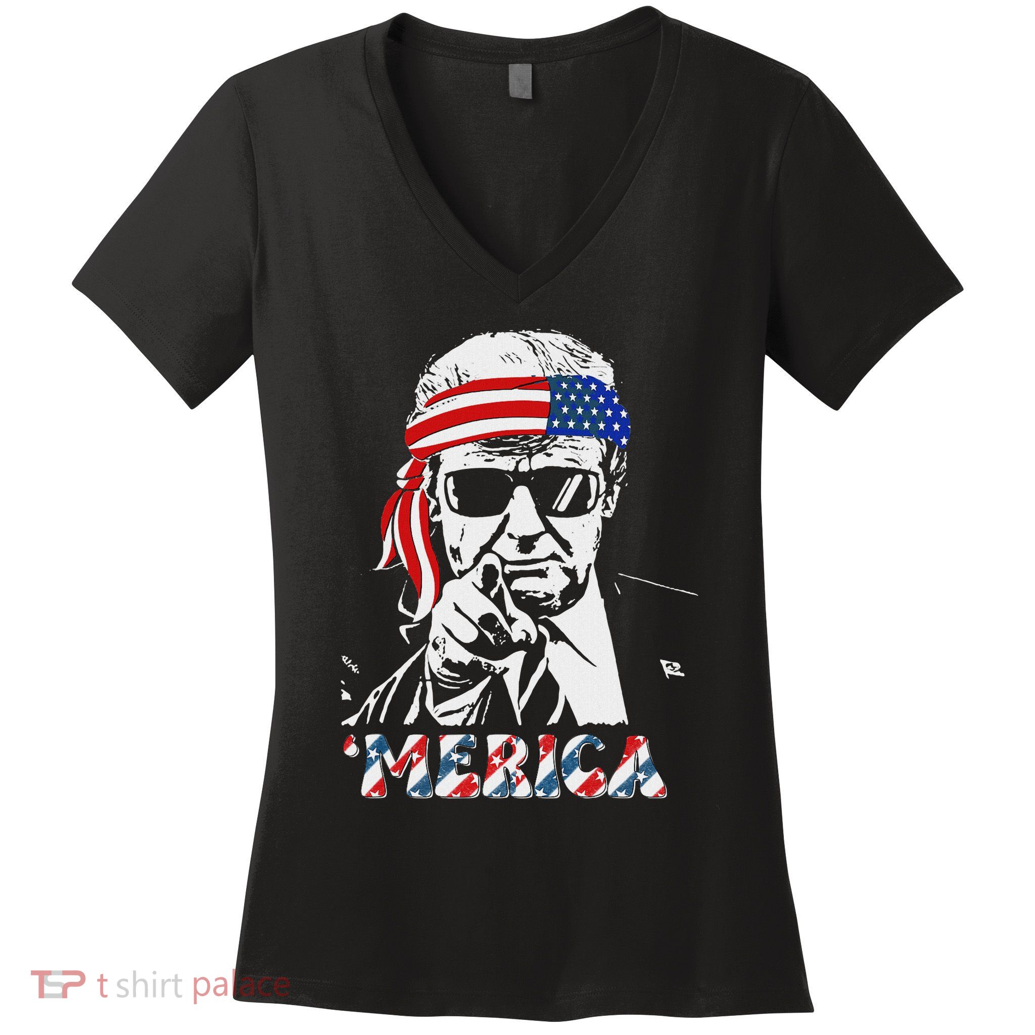 Merica Trump Happy 4th Of July Trump American Flag Women's V-Neck T-Shirt