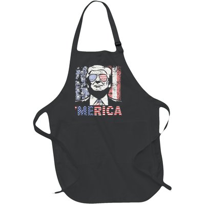 Merica Trump Happy Trump American Flag Full-Length Apron With Pockets