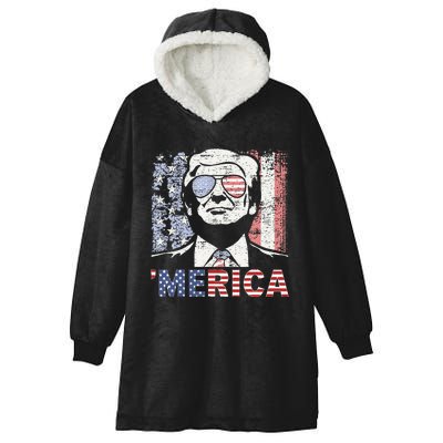 Merica Trump Happy Trump American Flag Hooded Wearable Blanket