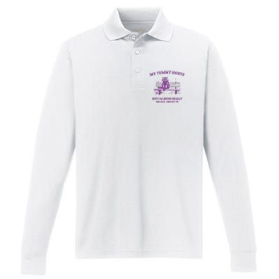 My Tummy Hurts Raccoon Performance Long Sleeve Polo