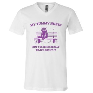 My Tummy Hurts Raccoon V-Neck T-Shirt