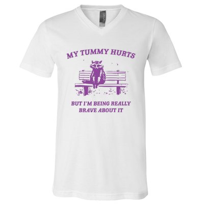 My Tummy Hurts Raccoon V-Neck T-Shirt