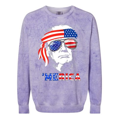 Merica Trump Happy 4th Of July Trump American Flag Gift Colorblast Crewneck Sweatshirt