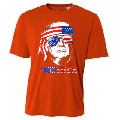 Merica Trump Happy 4th Of July Trump American Flag Gift Cooling Performance Crew T-Shirt