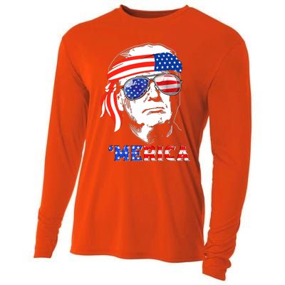 Merica Trump Happy 4th Of July Trump American Flag Gift Cooling Performance Long Sleeve Crew