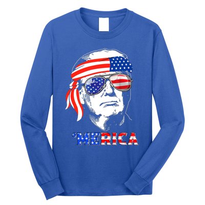 Merica Trump Happy 4th Of July Trump American Flag Gift Long Sleeve Shirt