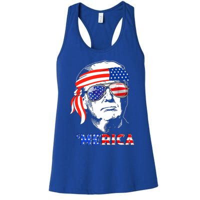 Merica Trump Happy 4th Of July Trump American Flag Gift Women's Racerback Tank