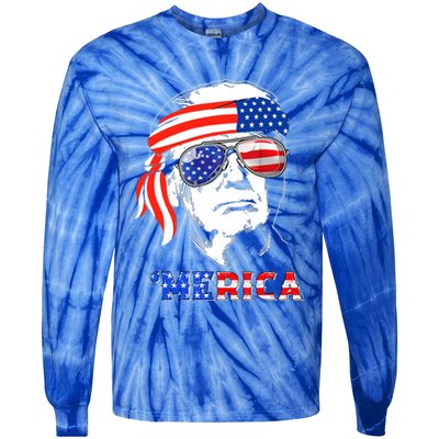 Merica Trump Happy 4th Of July Trump American Flag Gift Tie-Dye Long Sleeve Shirt