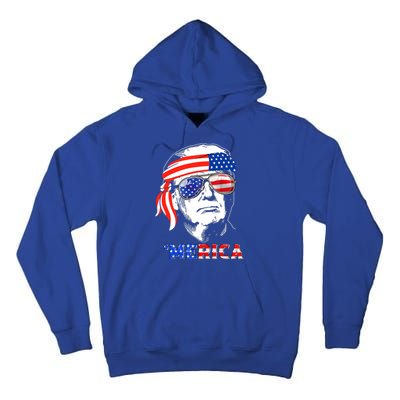 Merica Trump Happy 4th Of July Trump American Flag Gift Tall Hoodie