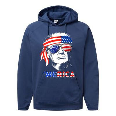 Merica Trump Happy 4th Of July Trump American Flag Gift Performance Fleece Hoodie