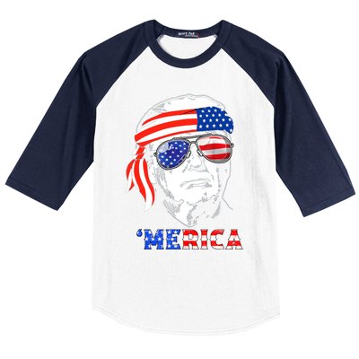 Merica Trump Happy 4th Of July Trump American Flag Gift Baseball Sleeve Shirt