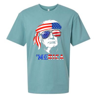 Merica Trump Happy 4th Of July Trump American Flag Gift Sueded Cloud Jersey T-Shirt