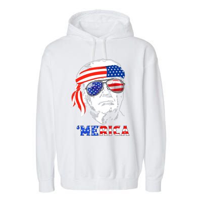 Merica Trump Happy 4th Of July Trump American Flag Gift Garment-Dyed Fleece Hoodie