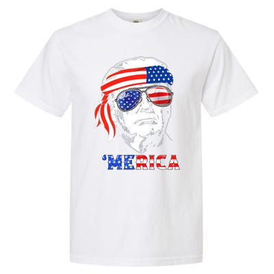 Merica Trump Happy 4th Of July Trump American Flag Gift Garment-Dyed Heavyweight T-Shirt