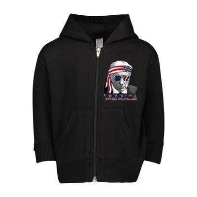 Merica Trump Happy 4th Of July Trump American Flag Gift Toddler Zip Fleece Hoodie