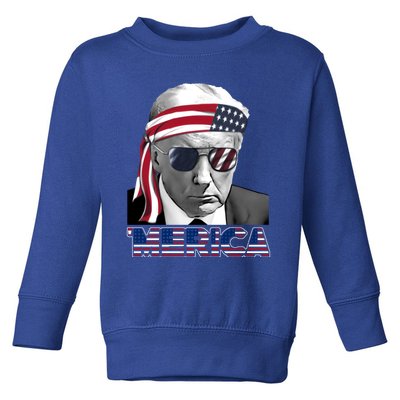 Merica Trump Happy 4th Of July Trump American Flag Gift Toddler Sweatshirt