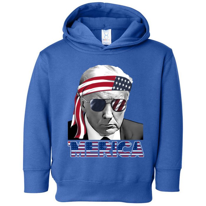 Merica Trump Happy 4th Of July Trump American Flag Gift Toddler Hoodie