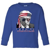 Merica Trump Happy 4th Of July Trump American Flag Gift Toddler Long Sleeve Shirt