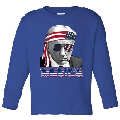 Merica Trump Happy 4th Of July Trump American Flag Gift Toddler Long Sleeve Shirt