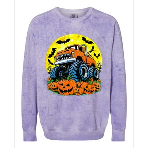 Monster Truck Halloween Jack O Lantern Moon Pumpkin Colorblast Crewneck Sweatshirt