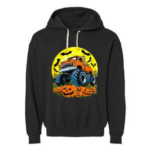 Monster Truck Halloween Jack O Lantern Moon Pumpkin Garment-Dyed Fleece Hoodie