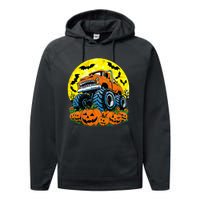 Monster Truck Halloween Jack O Lantern Moon Pumpkin Performance Fleece Hoodie