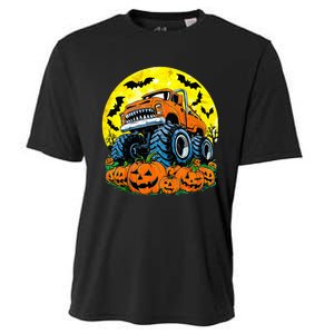 Monster Truck Halloween Jack O Lantern Moon Pumpkin Cooling Performance Crew T-Shirt