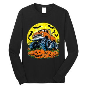 Monster Truck Halloween Jack O Lantern Moon Pumpkin Long Sleeve Shirt