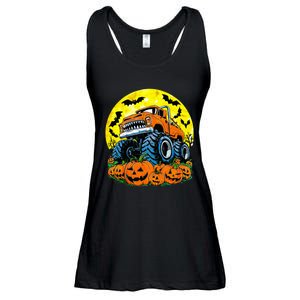 Monster Truck Halloween Jack O Lantern Moon Pumpkin Ladies Essential Flowy Tank