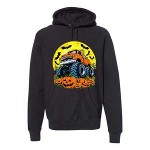 Monster Truck Halloween Jack O Lantern Moon Pumpkin Premium Hoodie