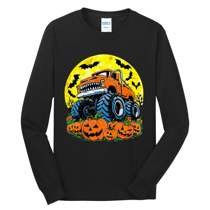 Monster Truck Halloween Jack O Lantern Moon Pumpkin Tall Long Sleeve T-Shirt