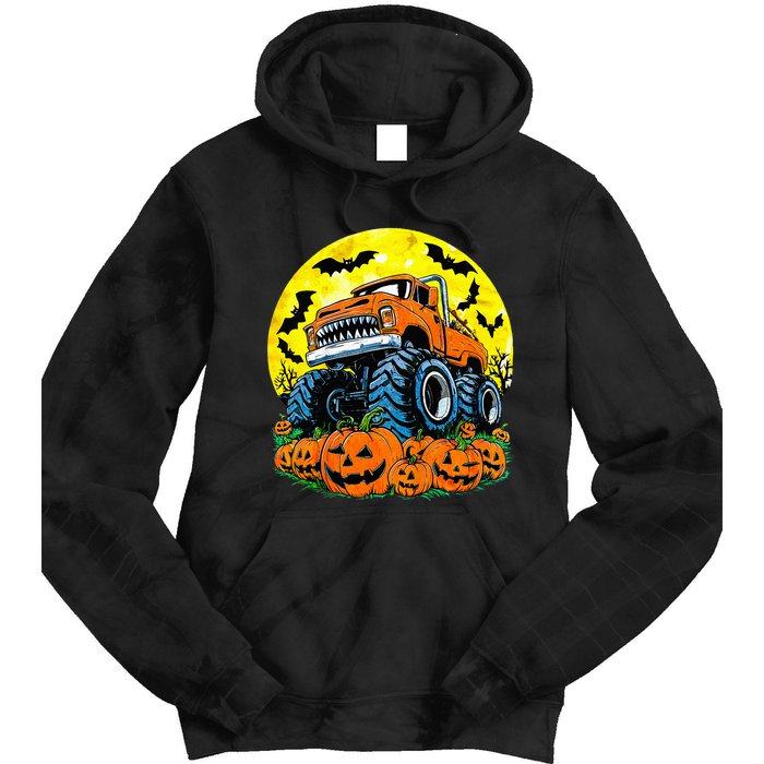 Monster Truck Halloween Jack O Lantern Moon Pumpkin Tie Dye Hoodie