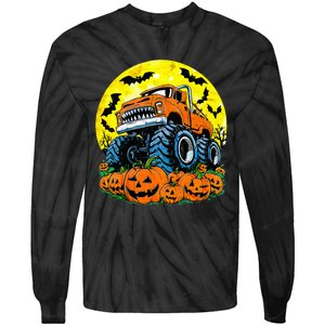 Monster Truck Halloween Jack O Lantern Moon Pumpkin Tie-Dye Long Sleeve Shirt