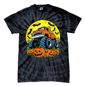 Monster Truck Halloween Jack O Lantern Moon Pumpkin Tie-Dye T-Shirt