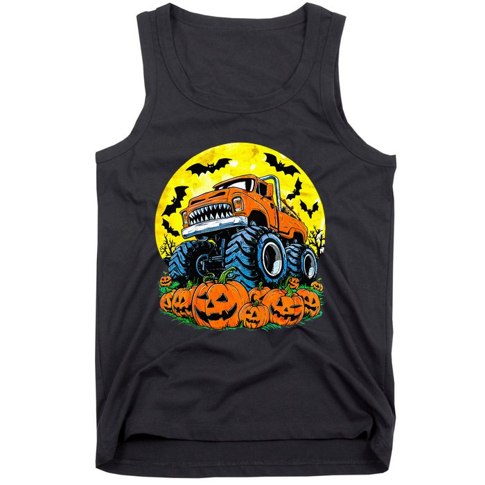 Monster Truck Halloween Jack O Lantern Moon Pumpkin Tank Top