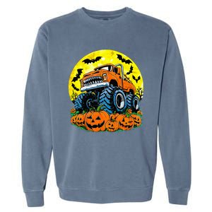 Monster Truck Halloween Jack O Lantern Moon Pumpkin Garment-Dyed Sweatshirt