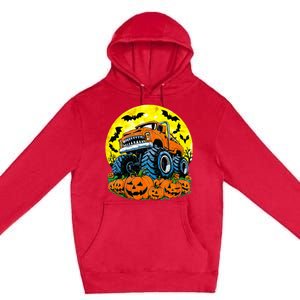 Monster Truck Halloween Jack O Lantern Moon Pumpkin Premium Pullover Hoodie